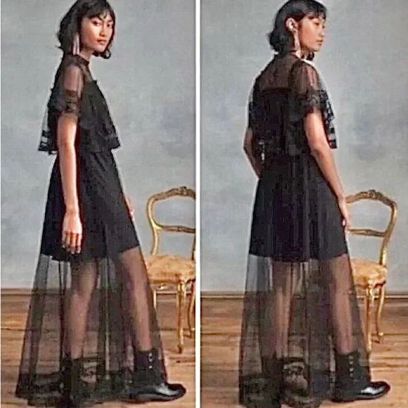 NWT Happy Nature illusion semi sheer lace black maxi dress size medium - Picture 9 of 12